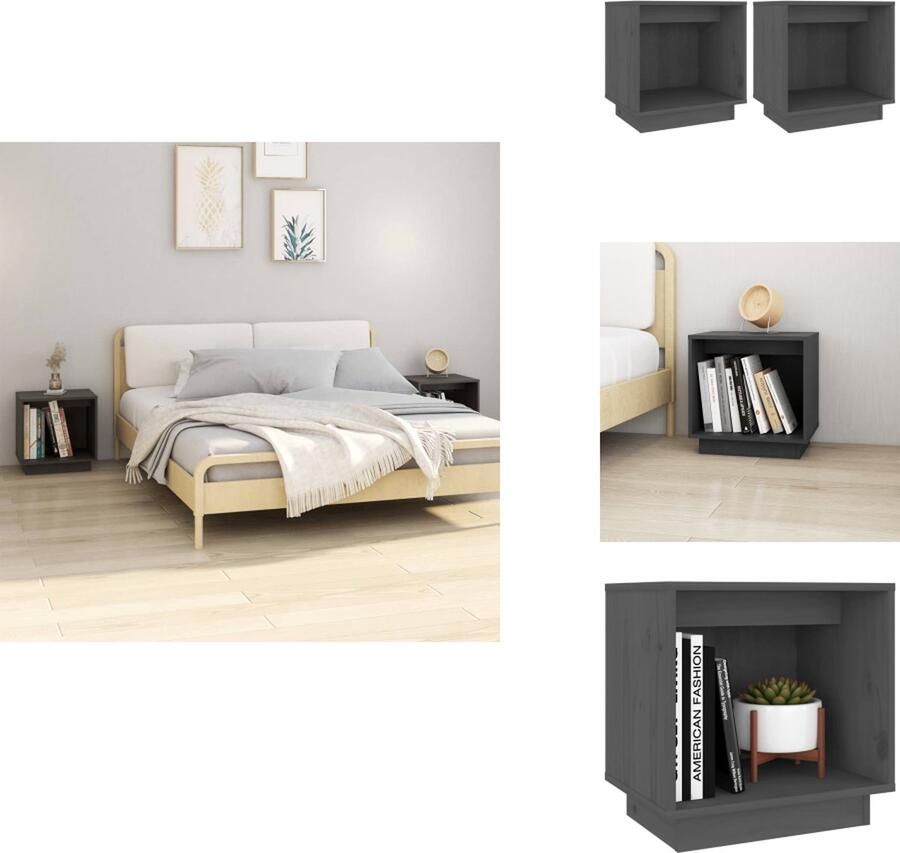 VidaXL Nachtkastje Nachtkastjes Bedkast Nachtkast Nachtkastjes 2 st 40x30x40 cm massief grenenhout grijs