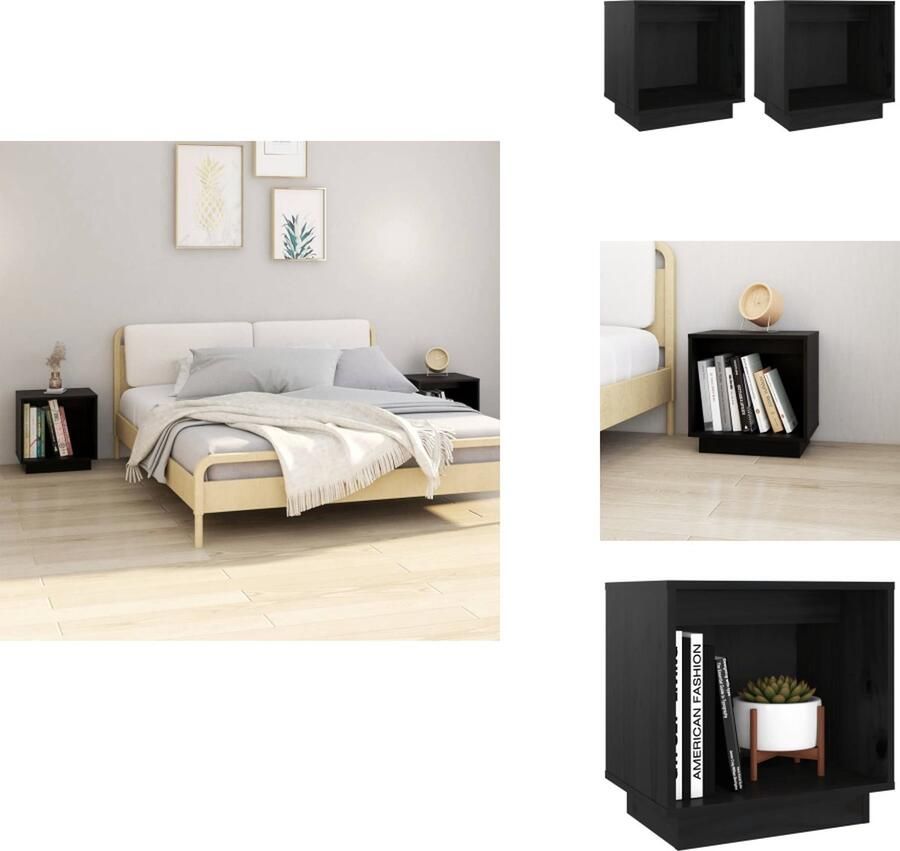 VidaXL Nachtkastje Nachtkastjes Bedkast Nachtkast Nachtkastjes 2 st 40x30x40 cm massief grenenhout zwart