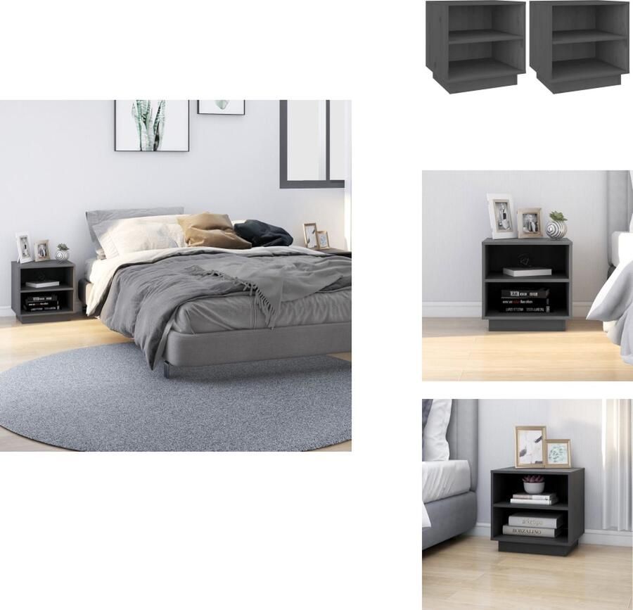 VidaXL Nachtkastje Nachtkastjes Bedkast Nachtkast Nachtkastjes 2 st 40x34x40 cm massief grenenhout grijs