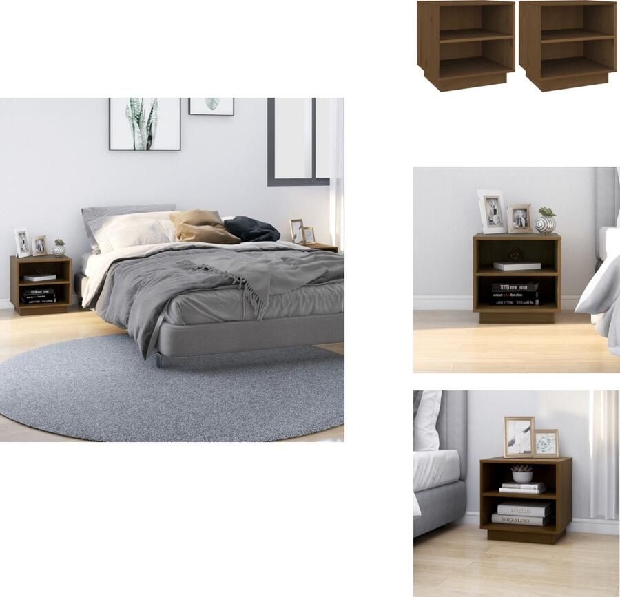 VidaXL Nachtkastje Nachtkastjes Bedkast Nachtkast Nachtkastjes 2 st 40x34x40 cm massief grenenhout honingbruin