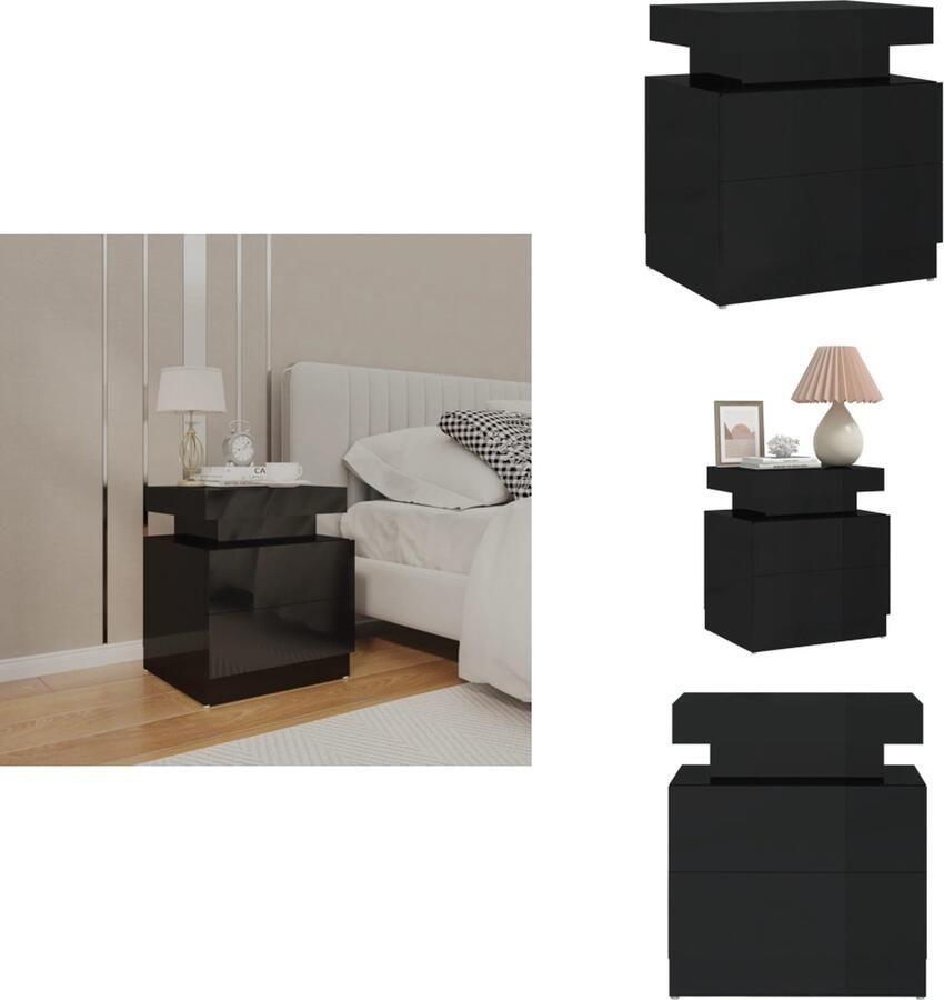 VidaXL Nachtkastje Nachtkastjes Bedkast Zijkast Nachtkastje 45x35x52 cm bewerkt hout hoogglans zwart - Foto 2