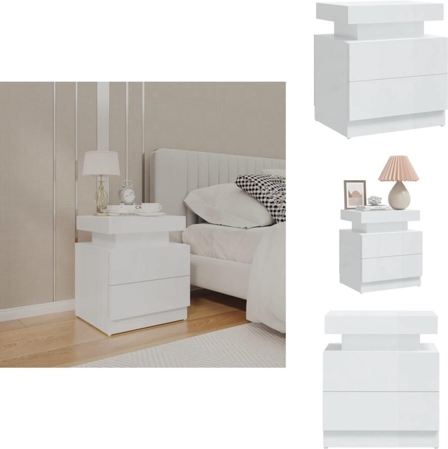 VidaXL Nachtkastje Nachtkastjes Bedkast Zijkast Nachtkastje 45x35x52 cm bewerkt hout hoogglans wit