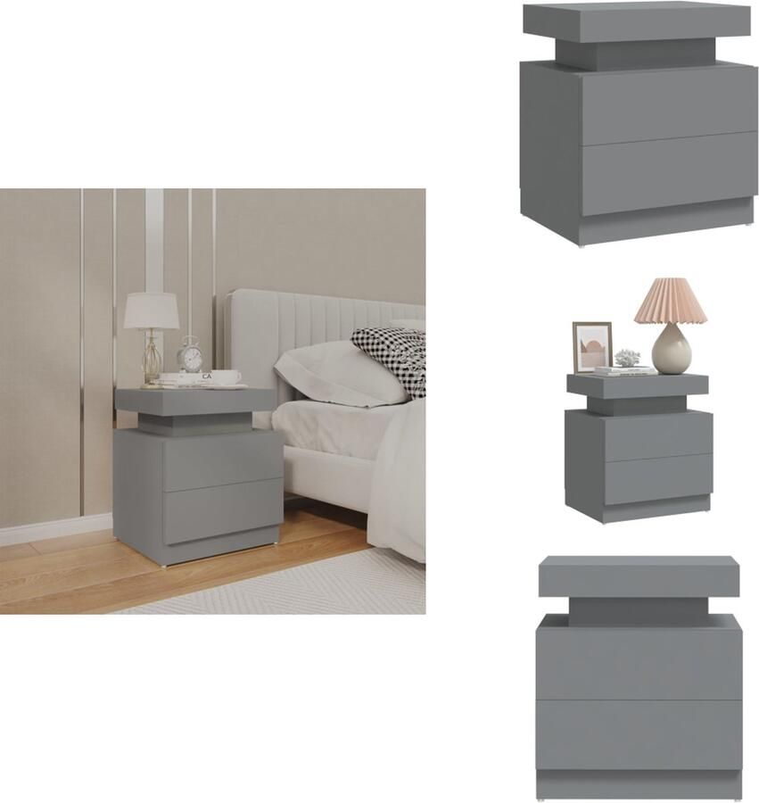 VidaXL Nachtkastje Nachtkastjes Bedkast Zijkast Nachtkastje 45x35x52 cm bewerkt hout grijs - Foto 2