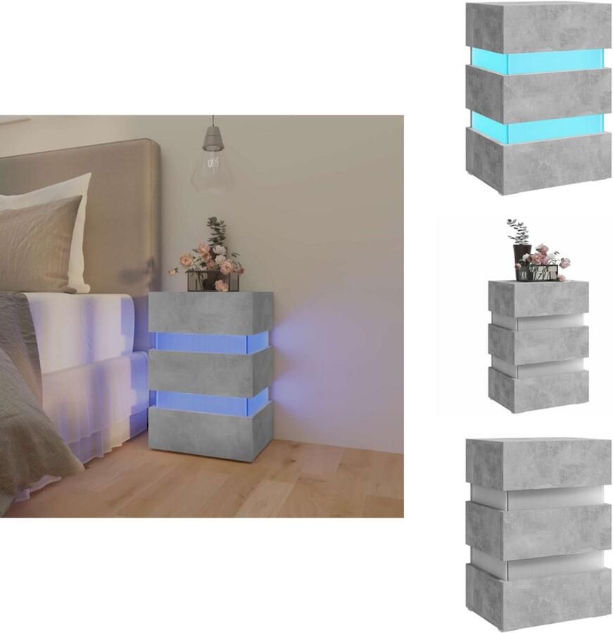VidaXL Nachtkastje Nachtkastjes Bedkast Zijkast Nachtkastje LED 45x35x67 cm bewerkt hout betongrijs