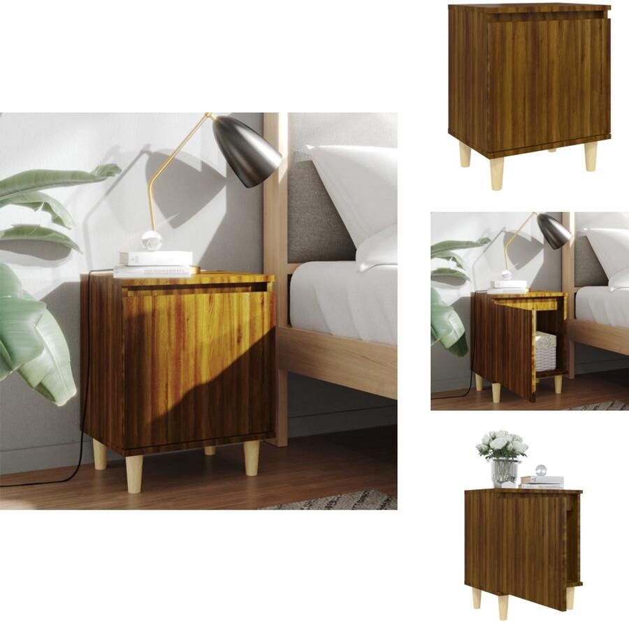 VidaXL Nachtkastje Nachtkastjes Bedkast Zijkast Nachtkastje met houten poten 40x30x50 cm bruineikenkleurig