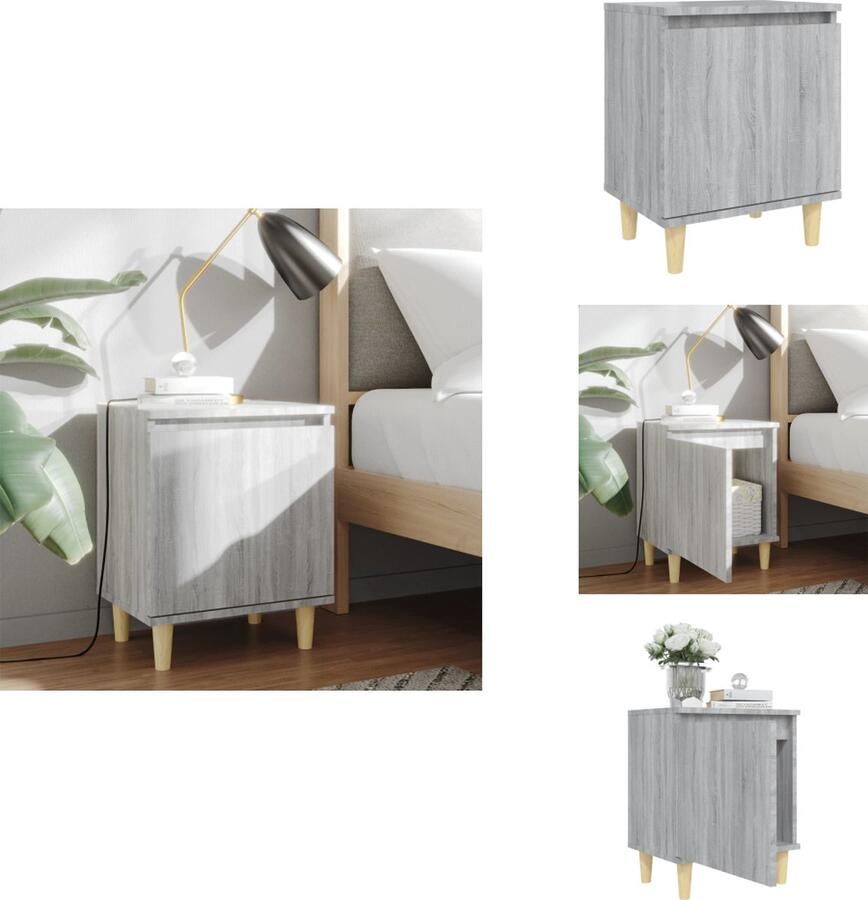 VidaXL Nachtkastje Nachtkastjes Bedkast Zijkast Nachtkastje met houten poten 40x30x50 cm grijs sonoma eiken
