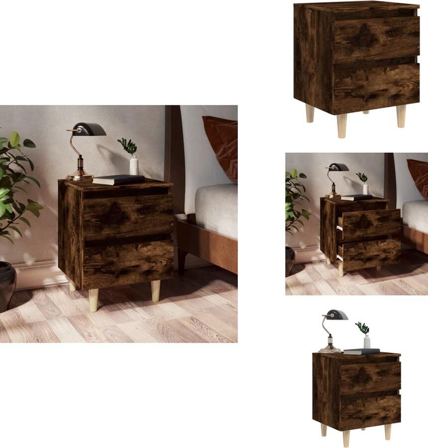 VidaXL Nachtkastje Nachtkastjes Bedkast Zijkast Nachtkastje met houten poten 40x35x50 cm gerookt eikenkleurig