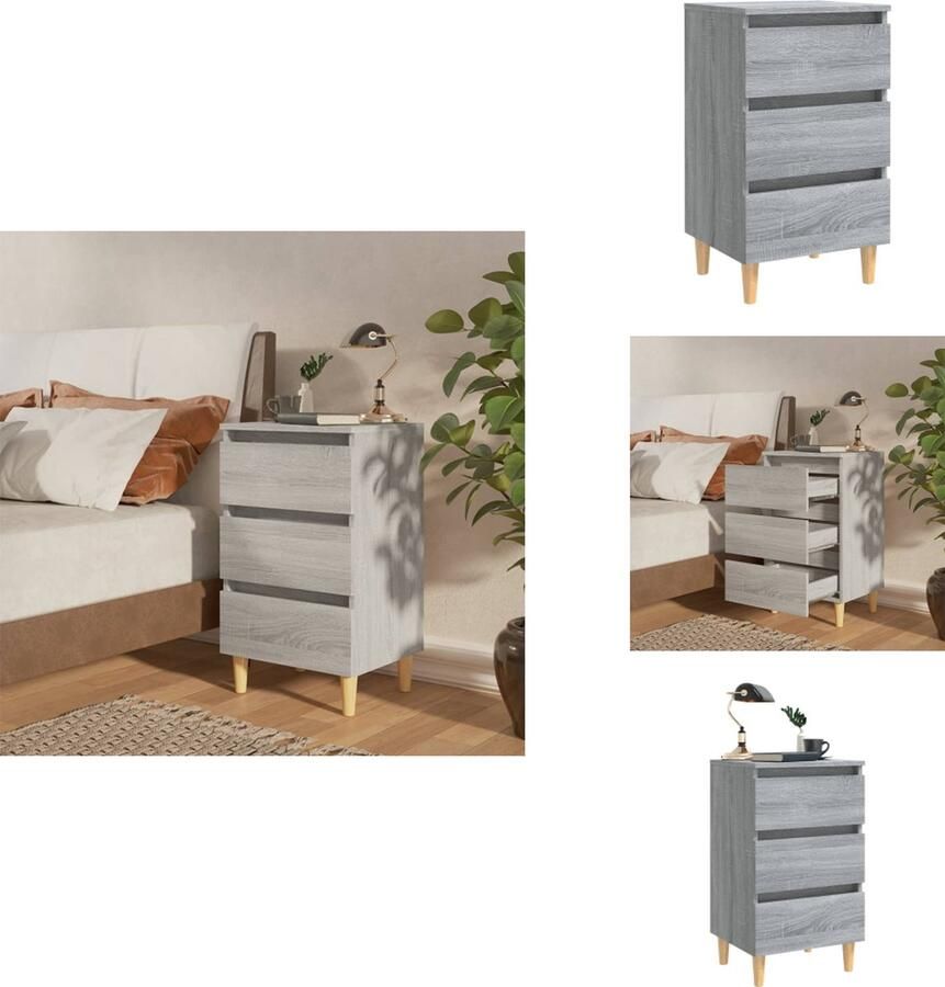 VidaXL Nachtkastje Nachtkastjes Bedkast Zijkast Nachtkastje met massief houten poten 40x35x69 cm grijs sonoma
