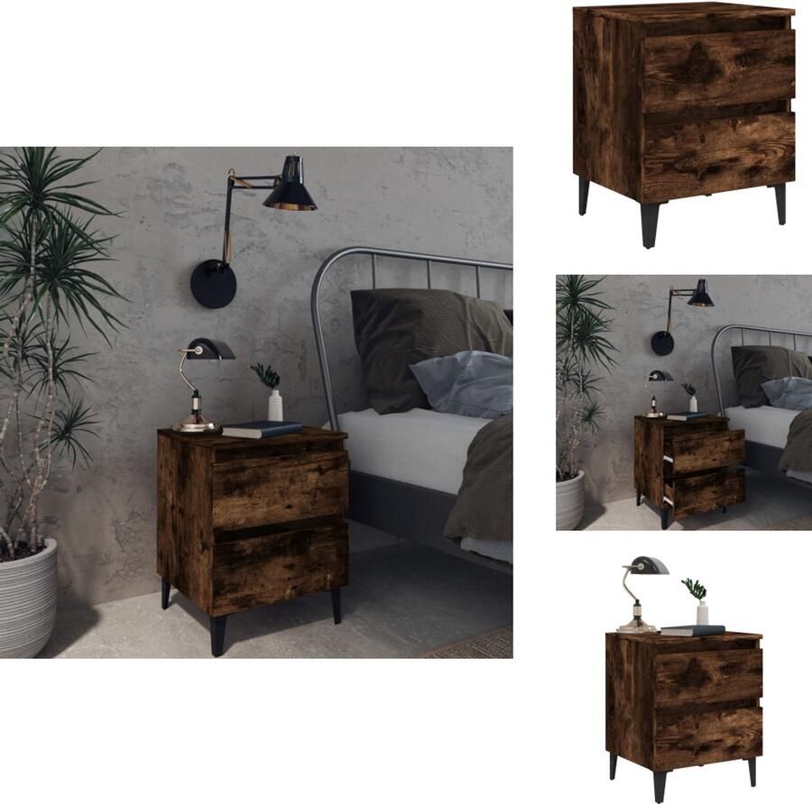 VidaXL Nachtkastje Nachtkastjes Bedkast Zijkast Nachtkastje met metalen poten 40x35x50 cm gerookt eikenkleurig
