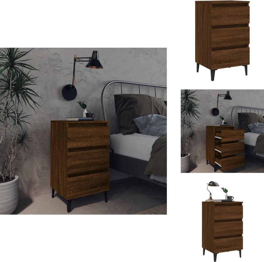 VidaXL Nachtkastje Nachtkastjes Bedkast Zijkast Nachtkastje met metalen poten 40x35x69 cm bruineikenkleurig
