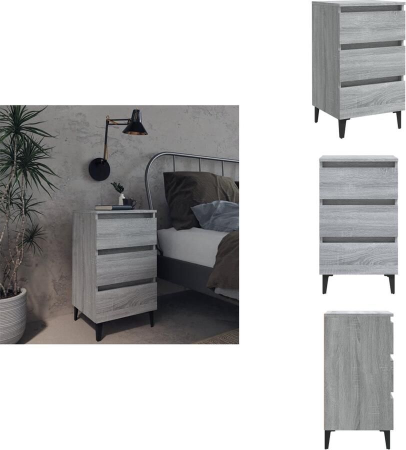 VidaXL Nachtkastje Nachtkastjes Bedkast Zijkast Nachtkastje met metalen poten 40x35x69 cm grijs sonoma eiken - Foto 2
