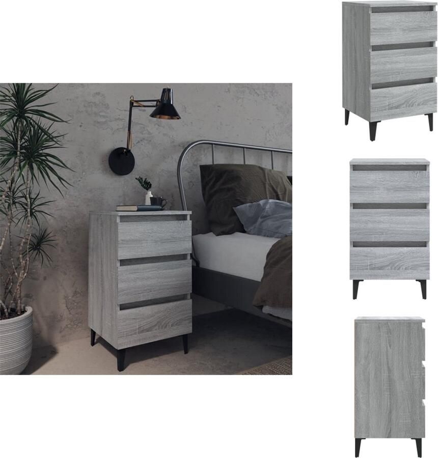 VidaXL Nachtkastje Nachtkastjes Bedkast Zijkast Nachtkastje met metalen poten 40x35x69 cm grijs sonoma eiken