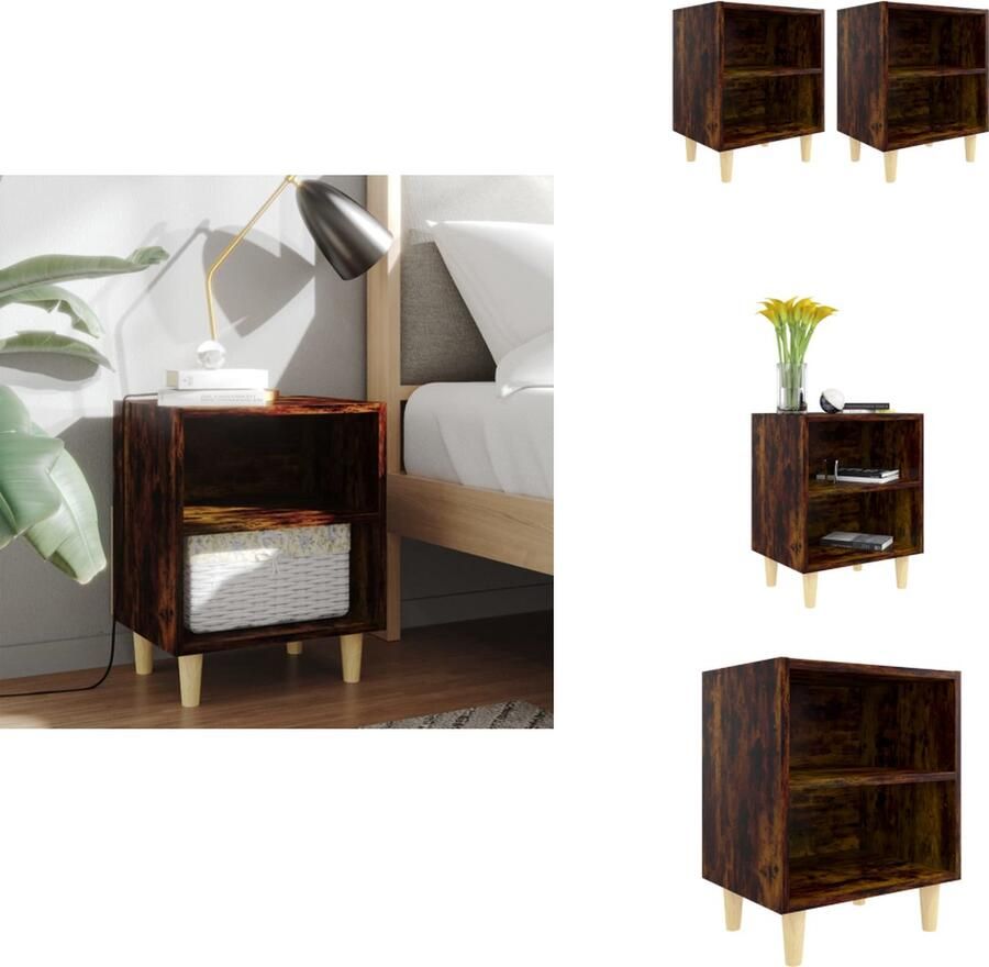 VidaXL Nachtkastje Nachtkastjes Bedkast Zijkast Nachtkastjes 2 st met houten poten 40x30x50 cm gerookt eiken