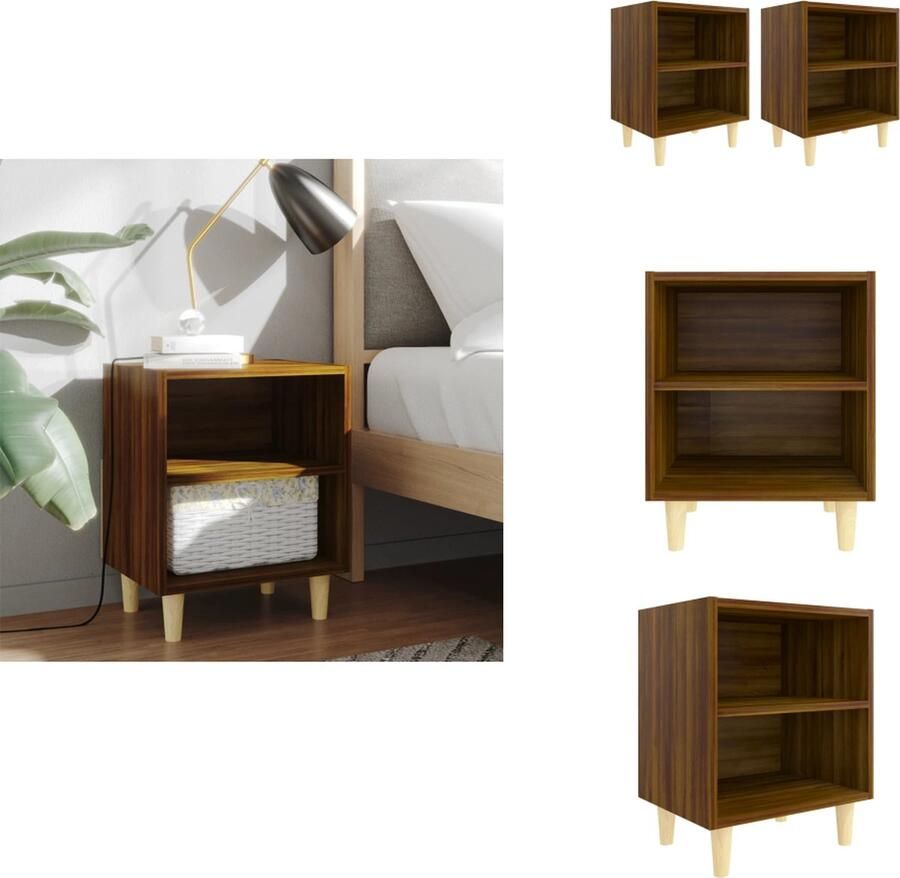 VidaXL Nachtkastje Nachtkastjes Bedkast Zijkast Nachtkastjes 2 st met houten poten 40x30x50 cm bruin eikenkleur - Foto 3
