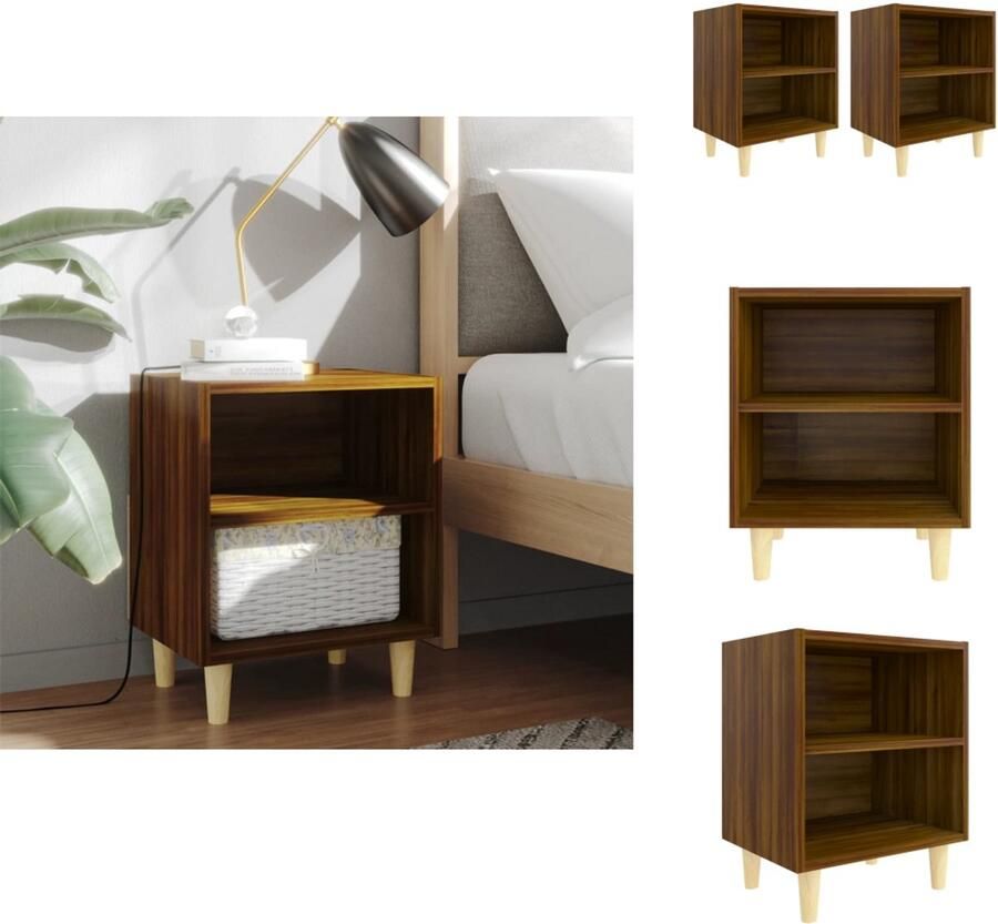 VidaXL Nachtkastje Nachtkastjes Bedkast Zijkast Nachtkastjes 2 st met houten poten 40x30x50 cm bruin eikenkleur - Foto 2