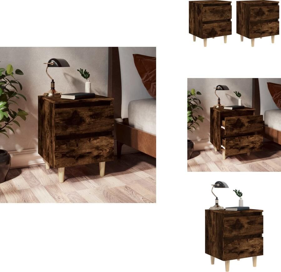 VidaXL Nachtkastje Nachtkastjes Bedkast Zijkast Nachtkastjes 2 st met houten poten 40x35x50 cm gerookt eiken - Foto 2