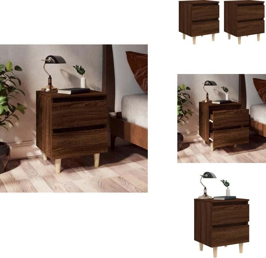 VidaXL Nachtkastje Nachtkastjes Bedkast Zijkast Nachtkastjes 2 st met houten poten 40x35x50 cm bruineikenkleur