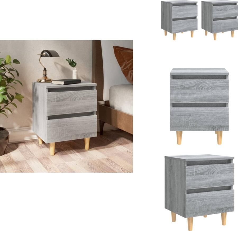 VidaXL Nachtkastje Nachtkastjes Bedkast Zijkast Nachtkastjes 2 st met houten poten 40x35x50 cm grijs sonoma