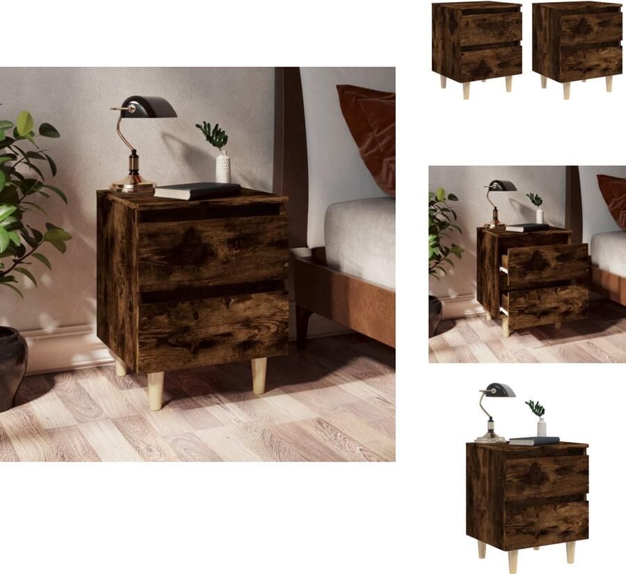 VidaXL Nachtkastje Nachtkastjes Bedkast Zijkast Nachtkastjes 2 st met houten poten 40x35x50 cm gerookt eiken