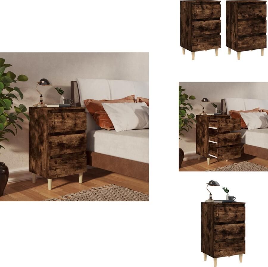 VidaXL Nachtkastje Nachtkastjes Bedkast Zijkast Nachtkastjes 2 st met houten poten 40x35x69 cm gerookt eiken
