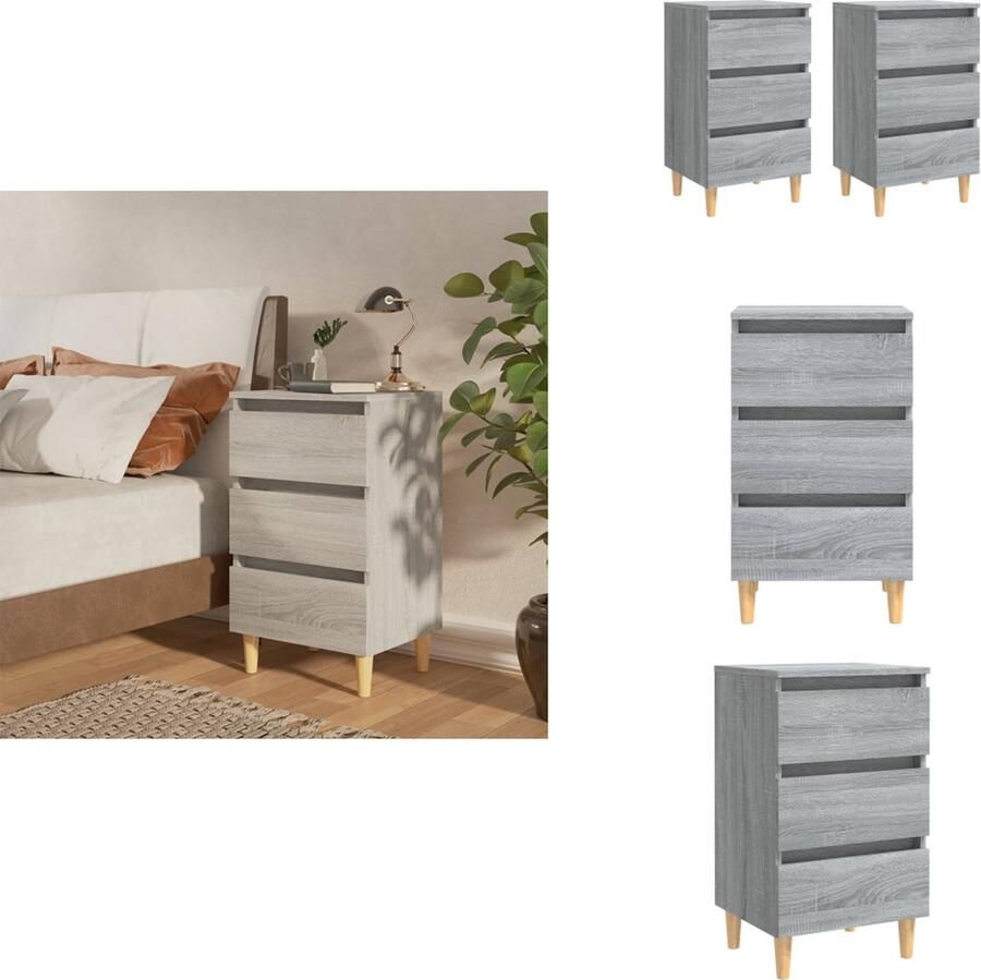 VidaXL Nachtkastje Nachtkastjes Bedkast Zijkast Nachtkastjes 2 st met houten poten 40x35x69 cm grijs sonoma