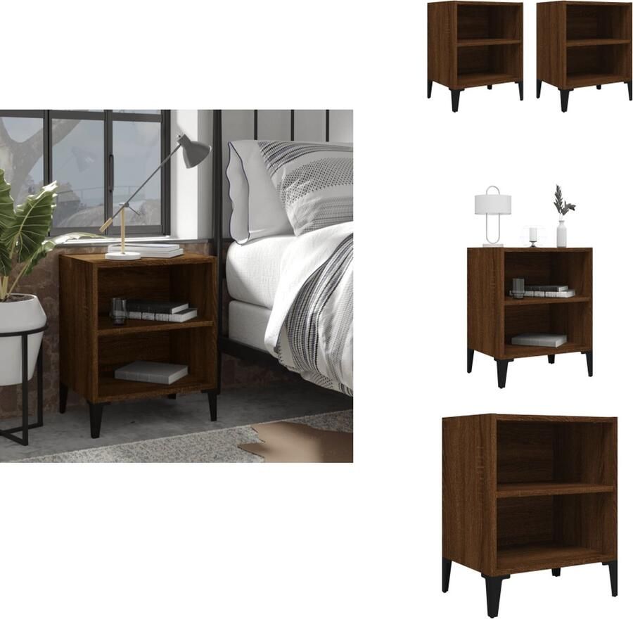 VidaXL Nachtkastje Nachtkastjes Bedkast Zijkast Nachtkastjes 2 st met metalen poten 40x30x50 cm bruineikenkleur