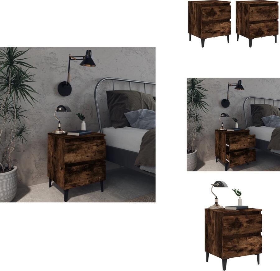 VidaXL Nachtkastje Nachtkastjes Bedkast Zijkast Nachtkastjes 2 st met metalen poten 40x35x50 cm gerookt eiken