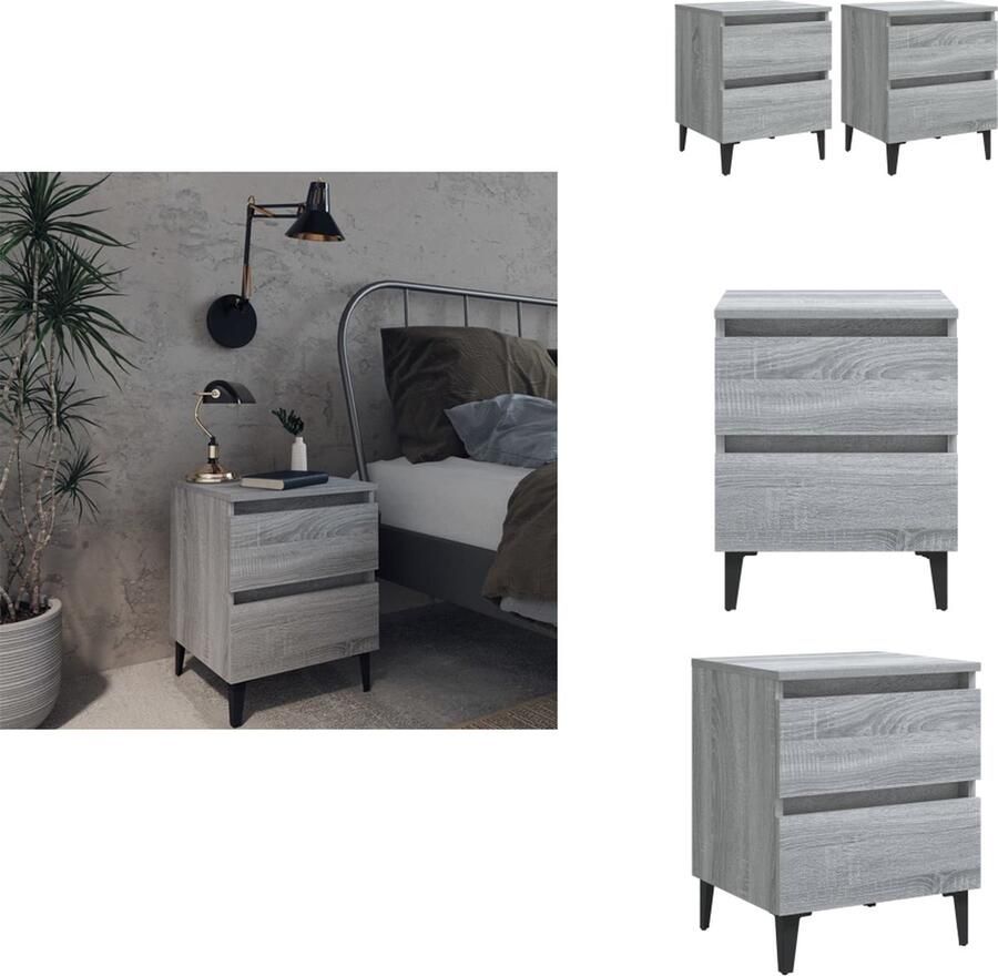 VidaXL Nachtkastje Nachtkastjes Bedkast Zijkast Nachtkastjes 2 st met metalen poten 40x35x50 cm grijs sonoma