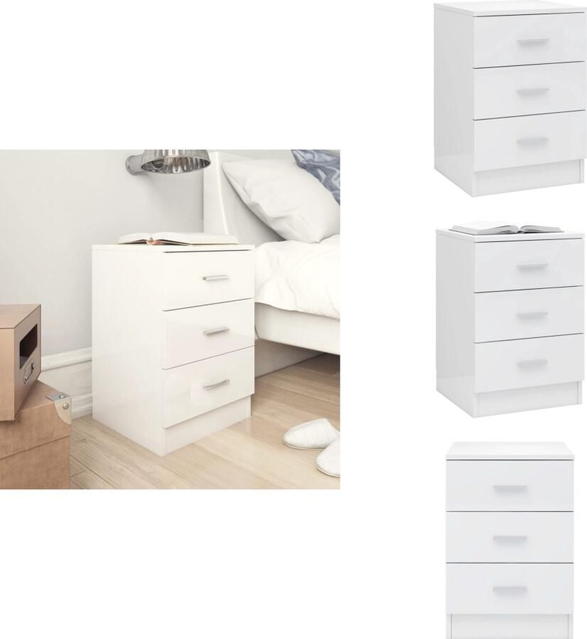VidaXL Nachtkastje Nachtkastjes Bedkastje Bedkastjes Nachtkastje 38x35x56 cm bewerkt hout hoogglans wit