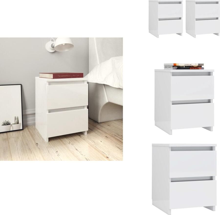 VidaXL Nachtkastje Nachtkastjes Bedkastje Bedkastjes Nachtkastjes 2 st 30x30x40 cm bewerkt hout hoogglans wit