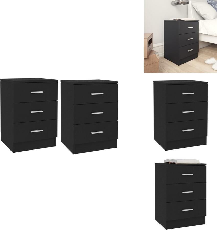 VidaXL Nachtkastje Nachtkastjes Bedkastje Bedkastjes Nachtkastjes 2 st 38x35x56 cm bewerkt hout zwart