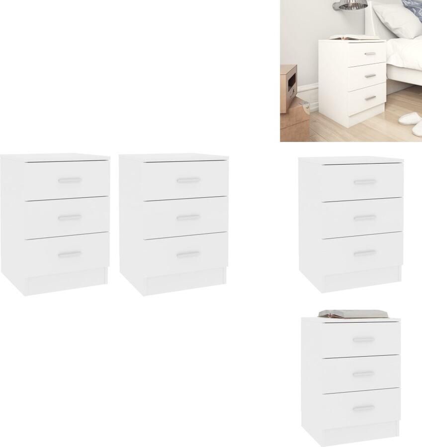 VidaXL Nachtkastje Nachtkastjes Bedkastje Bedkastjes Nachtkastjes 2 st 38x35x56 cm bewerkt hout wit