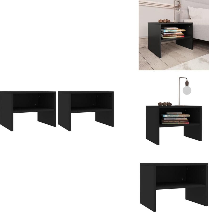 VidaXL Nachtkastje Nachtkastjes Bedkastje Bedkastjes Nachtkastjes 2 st 40x30x30 cm bewerkt hout zwart