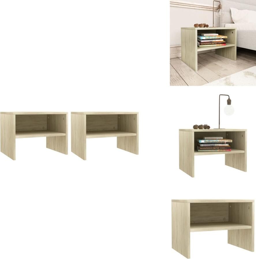 VidaXL Nachtkastjes Set van 2 Sonoma Eiken 40x30x30 cm Nachtkastje Bedkamermeubilair Houten Meubelen Sonomaneuken Bruine Meubelen