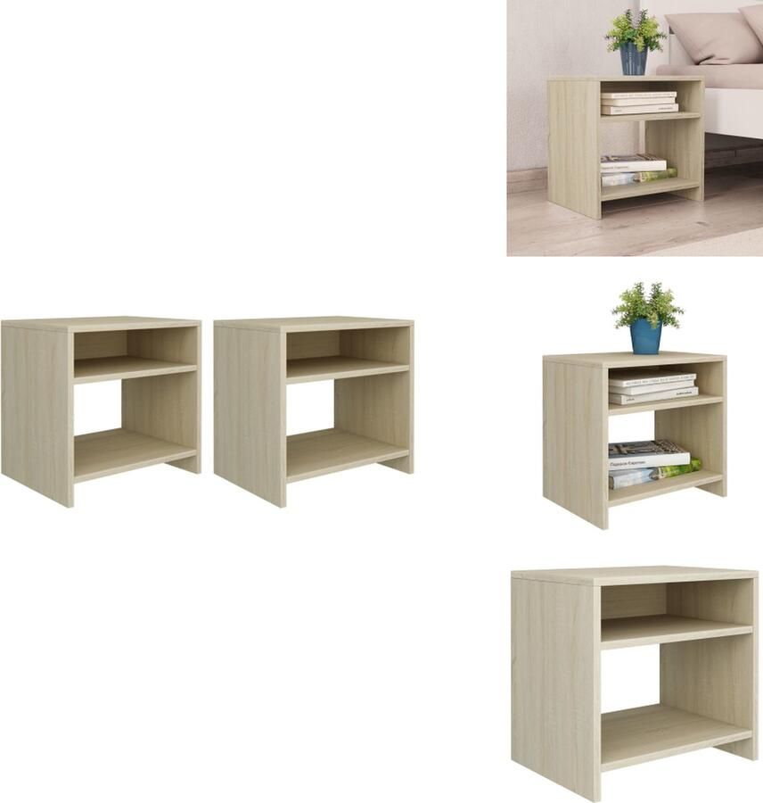 VidaXL Nachtkastje Nachtkastjes Bedkastje Bedkastjes Nachtkastjes 2 st 40x30x40 cm bewerkt hout sonoma eikenkleurig