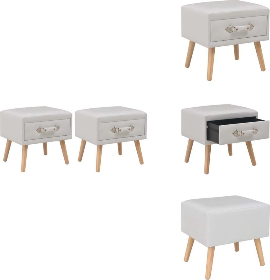 VidaXL Nachtkastje Nachtkastjes Afmetingen- 40 x 35 x 40 cm Kleur- wit Materiaal- kunstleer en massief grenenhout Met 1 lade Set van 2 Kast
