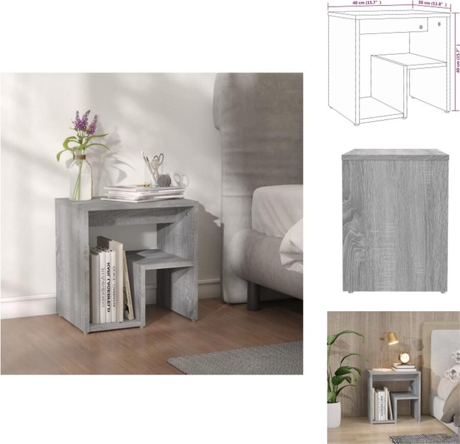 VidaXL Nachtkastje Trendy en praktisch Bijzetkastje Afmetingen- 40 x 30 x 40 cm Kleur- Grijs Sonoma Eiken Materiaal- Bewerkt hout Kast