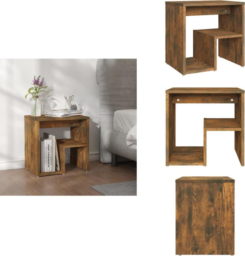 VidaXL Nachtkastje Gerookt Eiken Bijzetkastje 40x30x40 cm Sterk Vochtbestendig Opbergfunctie Montage vereist Kast