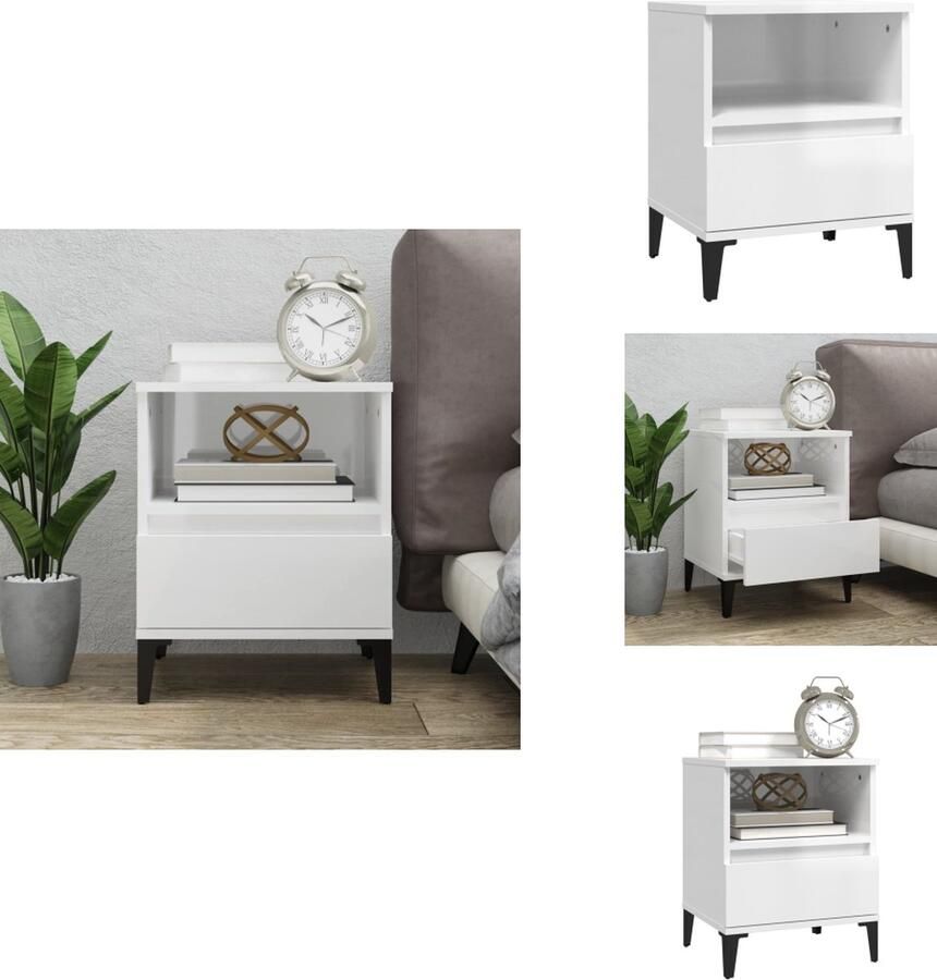 VidaXL Nachtkastje Nachtkastjes Bedtafel Bedtafels Nachtkastje 40x35x50 cm hoogglans wit