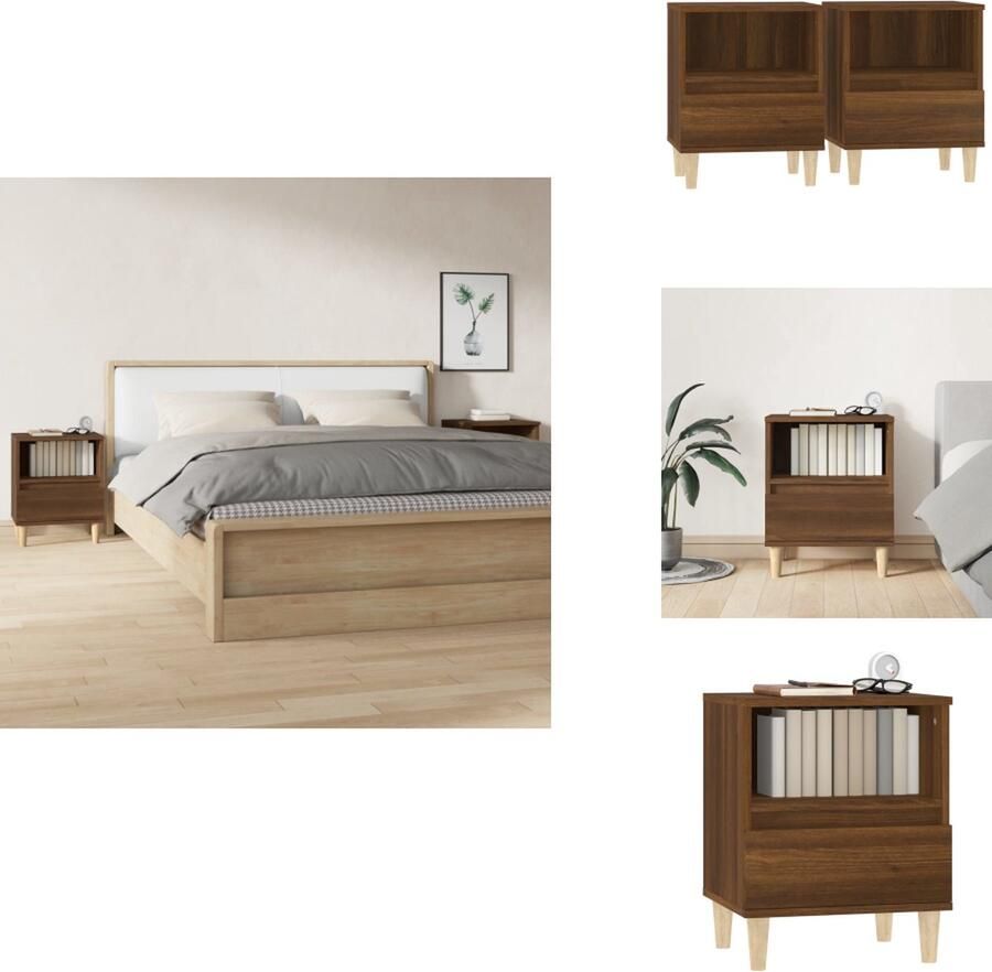 VidaXL Nachtkastje Bruineiken 40x35x50cm Duurzaam bewerkt hout Voldoende opbergruimte Houten poten Stabiel tafelblad Inclusief montagehandleiding (2 stuks) Kast