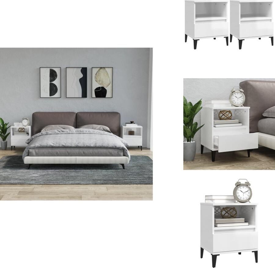 VidaXL Nachtkastje Nachtkastjes Bedtafel Bedtafels Nachtkastjes 2 st 40x35x50 cm hoogglans wit