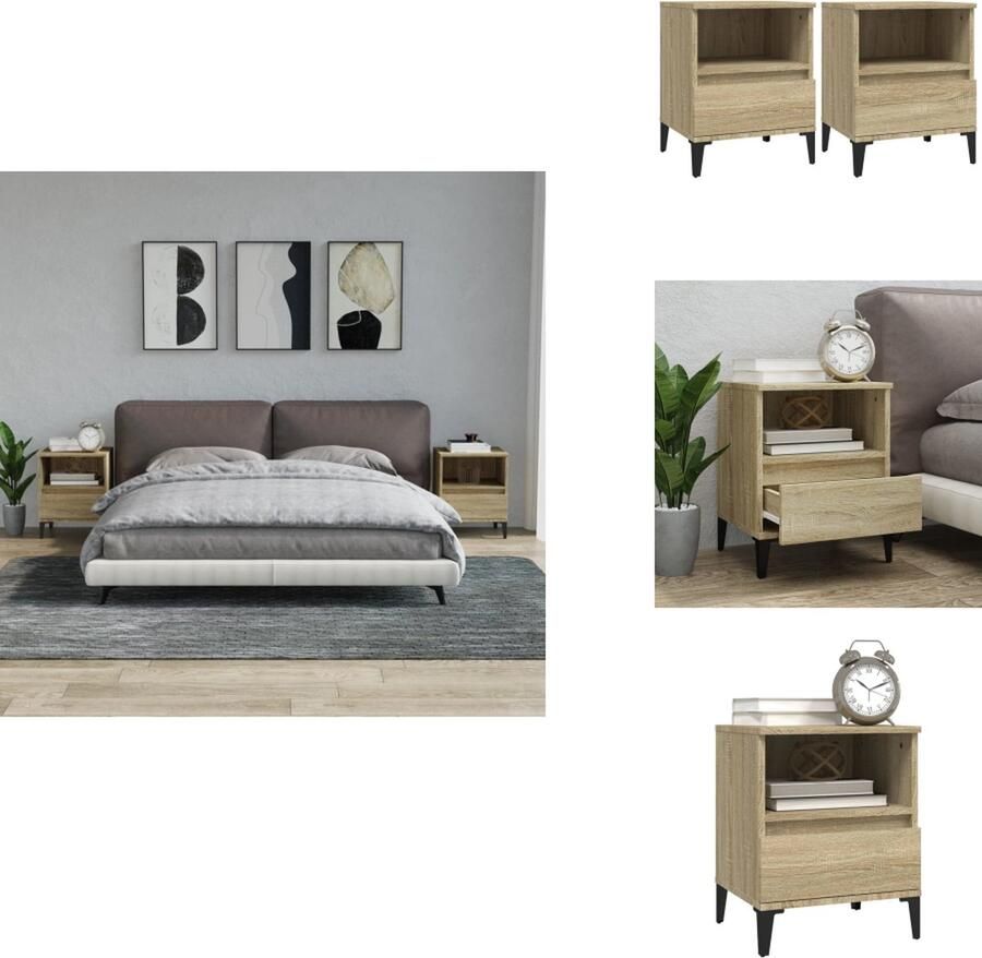 VidaXL Nachtkastje Nachtkastjes Bedtafel Bedtafels Nachtkastjes 2 st 40x35x50 cm sonoma eikenkleurig