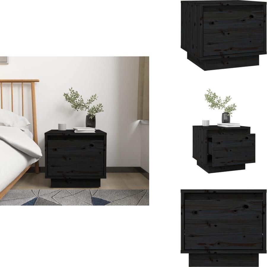 VidaXL Nachtkastje Nachtkastjes Bedtafeltje Bedkastje Nachtkastje 35x34x32 cm massief grenenhout zwart