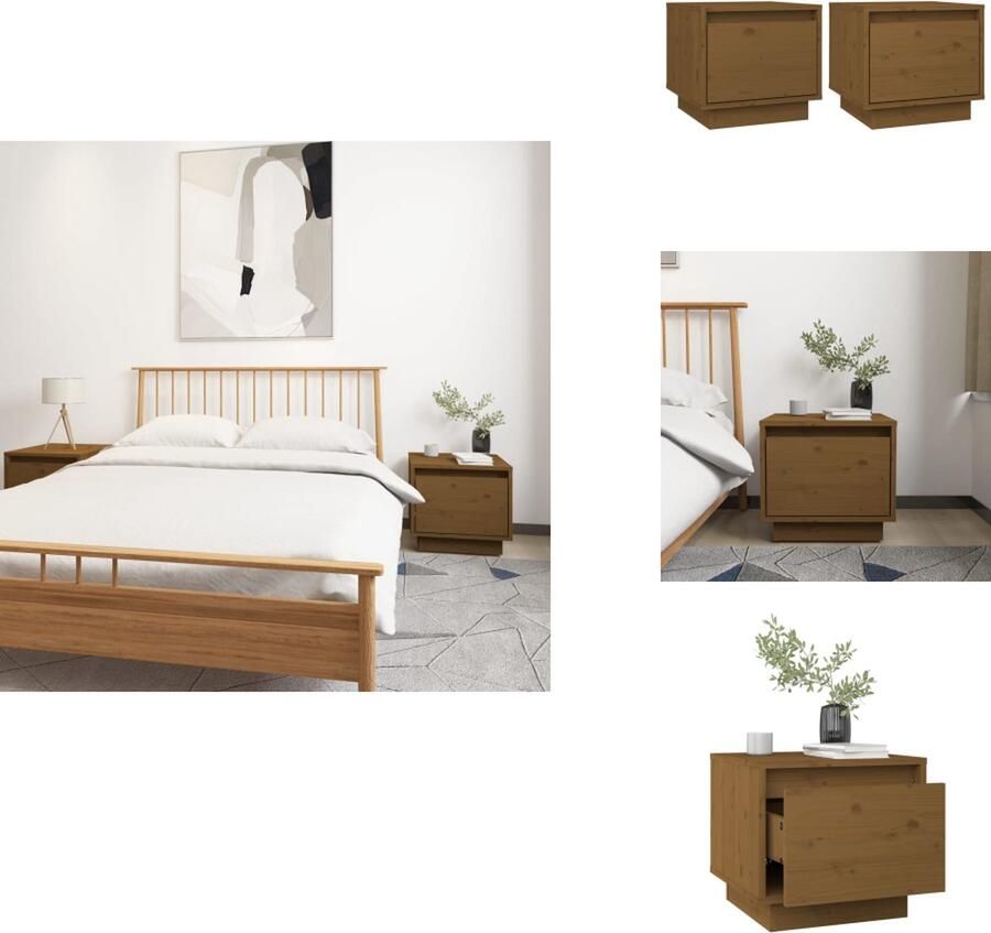 VidaXL Nachtkastje Nachtkastjes Bedtafeltje Bedkastje Nachtkastjes 2 st 35x34x32 cm massief grenenhout honingbruin