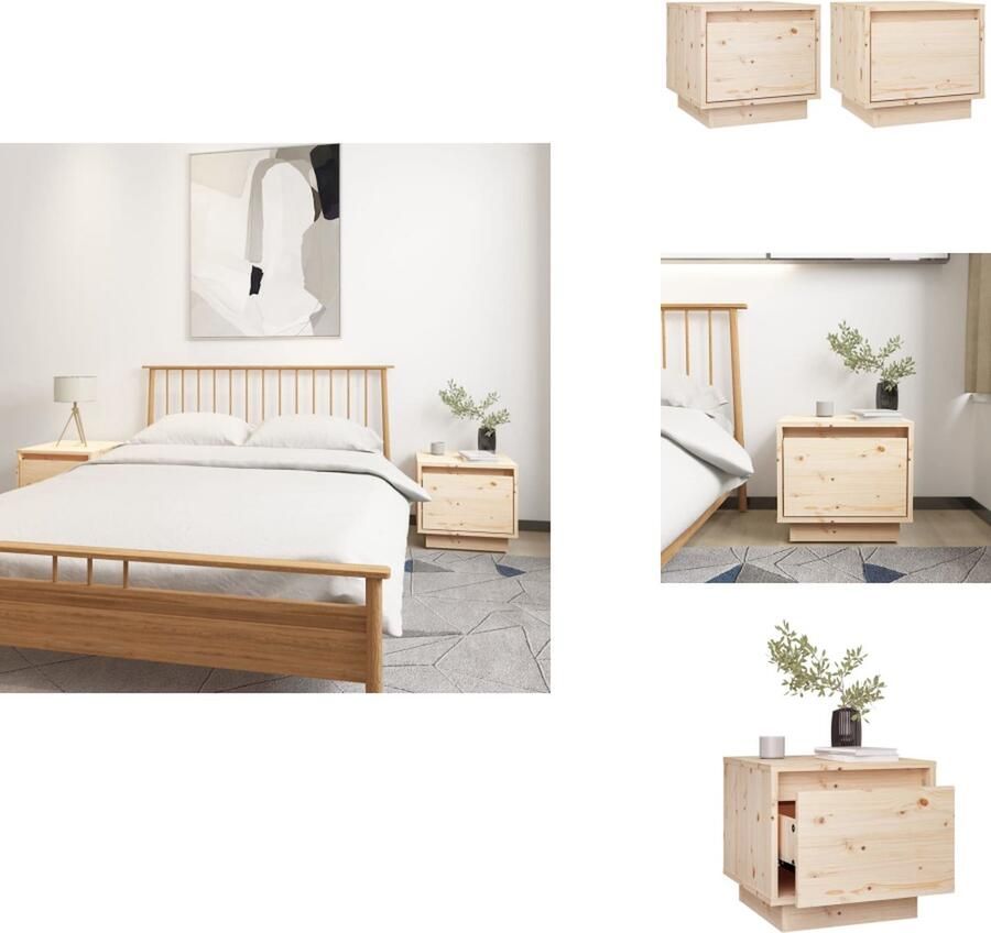 VidaXL Nachtkastje Nachtkastjes Bedtafeltje Bedkastje Nachtkastjes 2 st 35x34x32 cm massief grenenhout