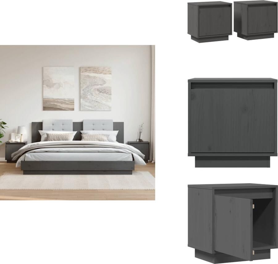VidaXL Nachtkastje Nachtkastjes Bedtafeltje Bedkastje Nachtkastjes 2 st 40x30x40 cm massief grenenhout grijs