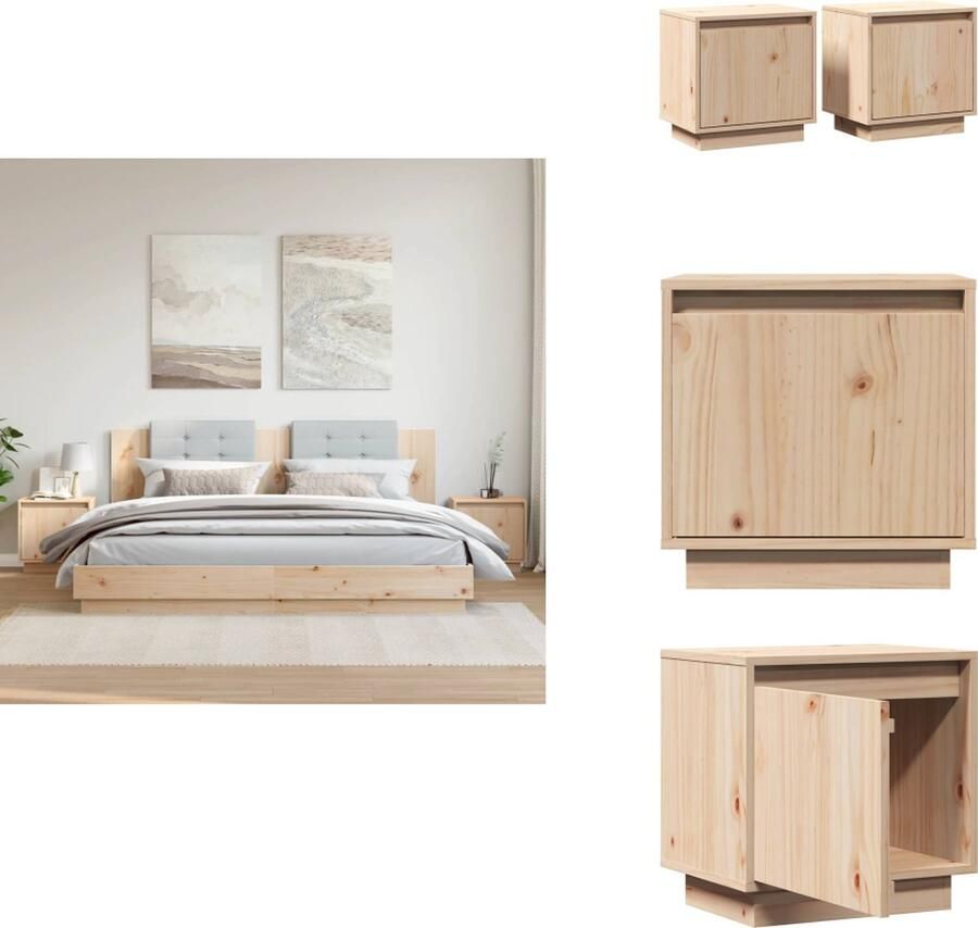 VidaXL Nachtkastje Nachtkastjes Bedtafeltje Bedkastje Nachtkastjes 2 st 40x30x40 cm massief grenenhout - Foto 2