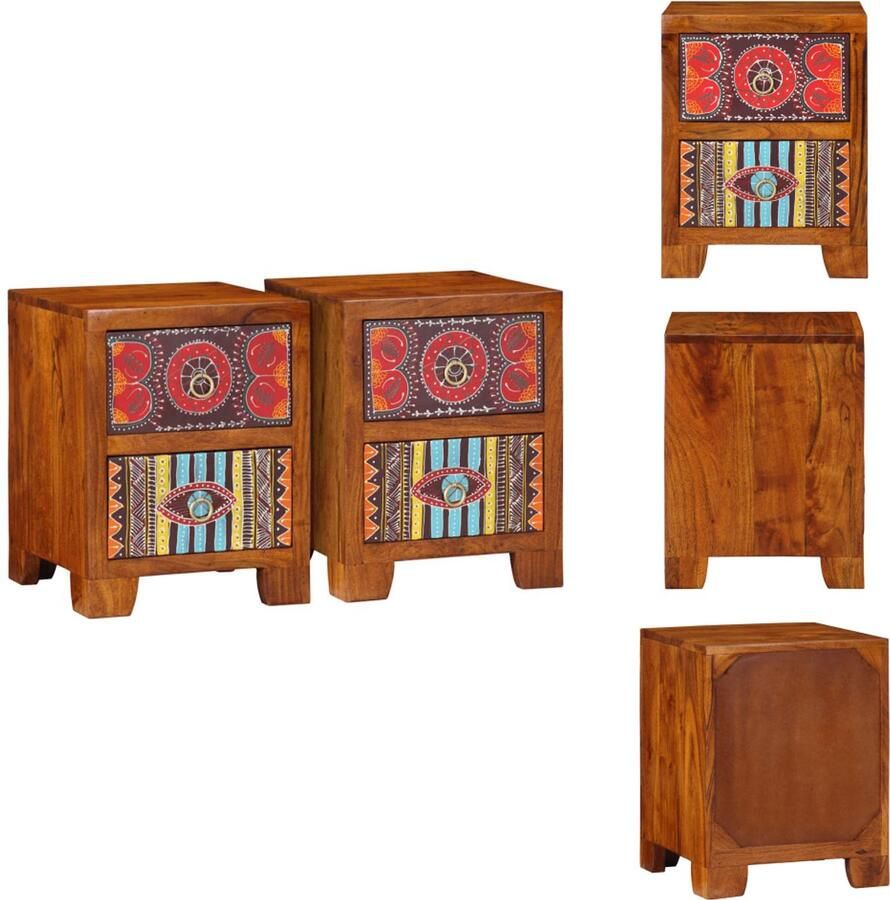 VidaXL Nachtkastje Nachtkastjes Bijzettafel Wandkastje Nachtkastje 2 st 35x35x45 cm massief acaciahout