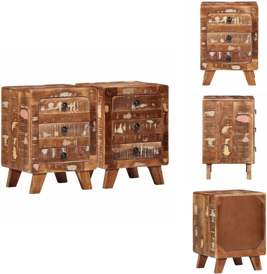 VidaXL Nachtkastje Nachtkastjes Bijzettafel Wandkastje Nachtkastje 2 st 37x32x50 cm massief gerecycled hout