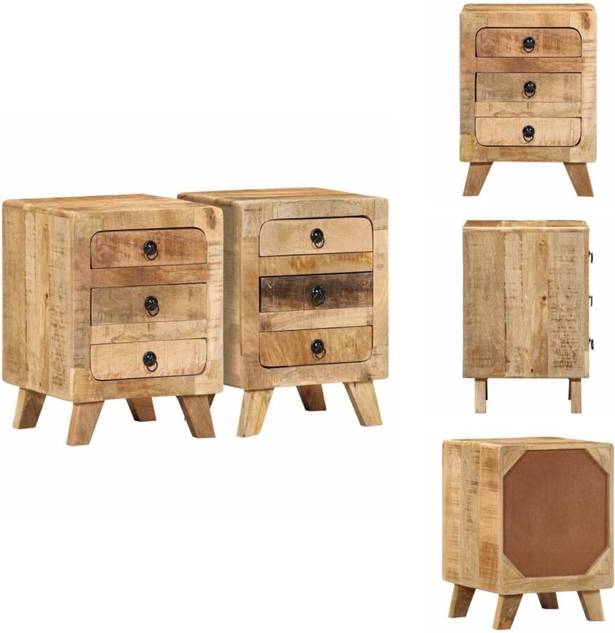 VidaXL Nachtkastje Nachtkastjes Bijzettafel Wandkastje Nachtkastje 2 st 37x32x50 cm massief hout ruw mangohout